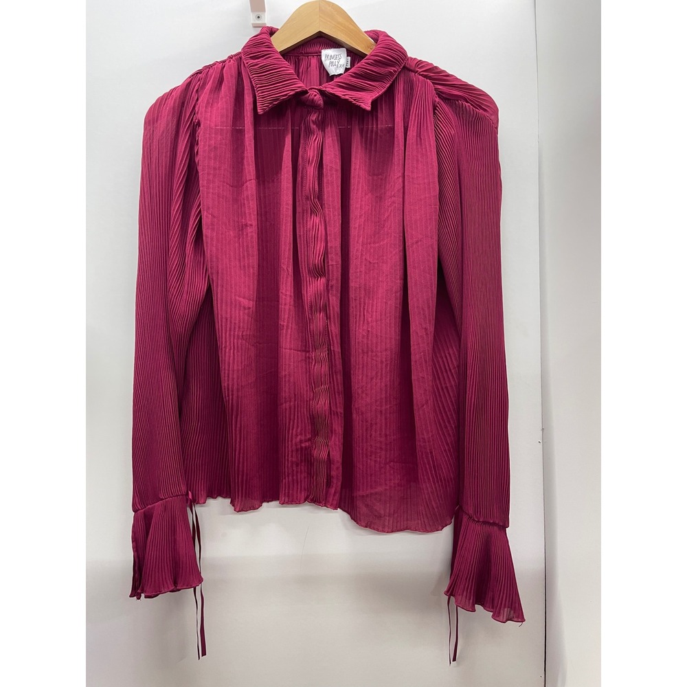 Princess Polly Magenta Pleated Long Sleeve Blouse Bell Cuff US 2